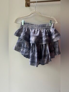 LoveShackFancy Blue Tie Dye Lace Tiered Mini Skirt XS 13” Waist | 450
